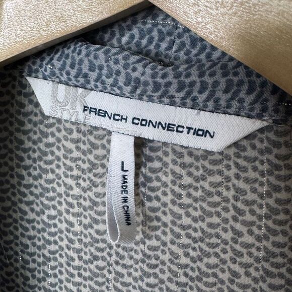 French Connection Shirt Women's Large Gray Spotted Sheer Blouse Short Sleeve - Picture 4 of 11